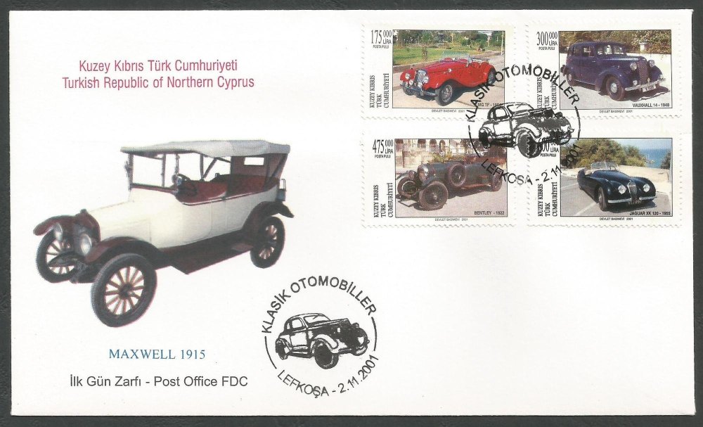 North Cyprus Stamps SG 538-41 2001 Classic Cars - Official FDC