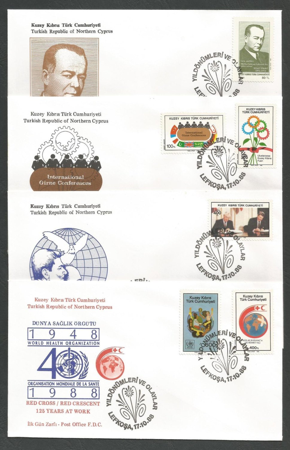 North Cyprus Stamps SG 240-45 1988 Anniversaries and Events - Official FDC
