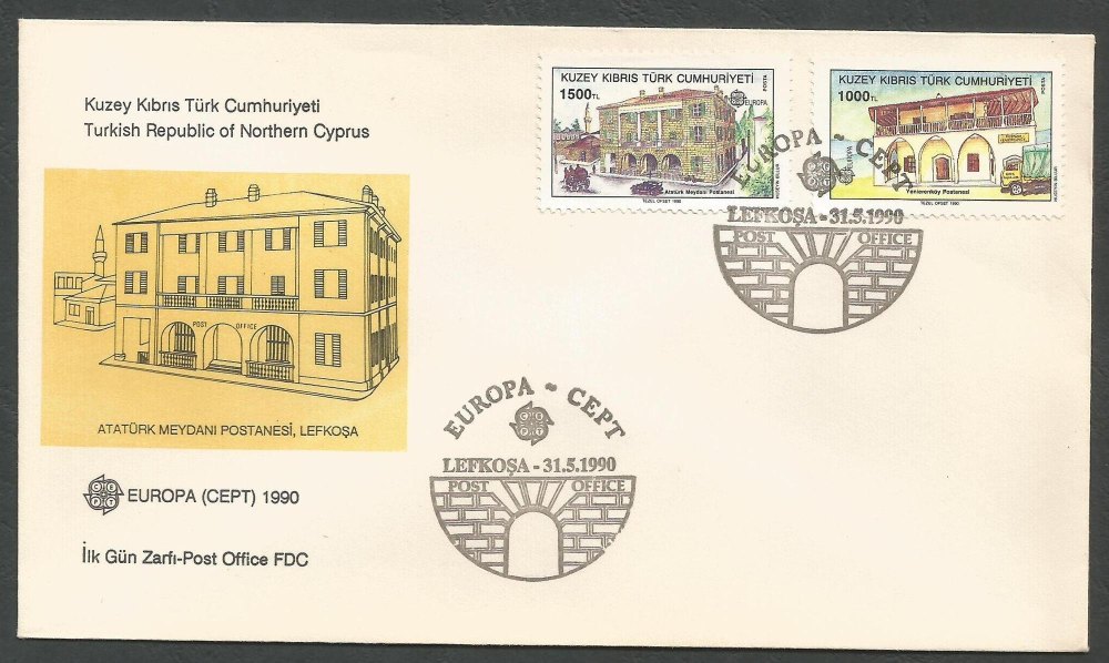 North Cyprus Stamps SG 275-76 1990 Europa Post Office Buildings - Official 