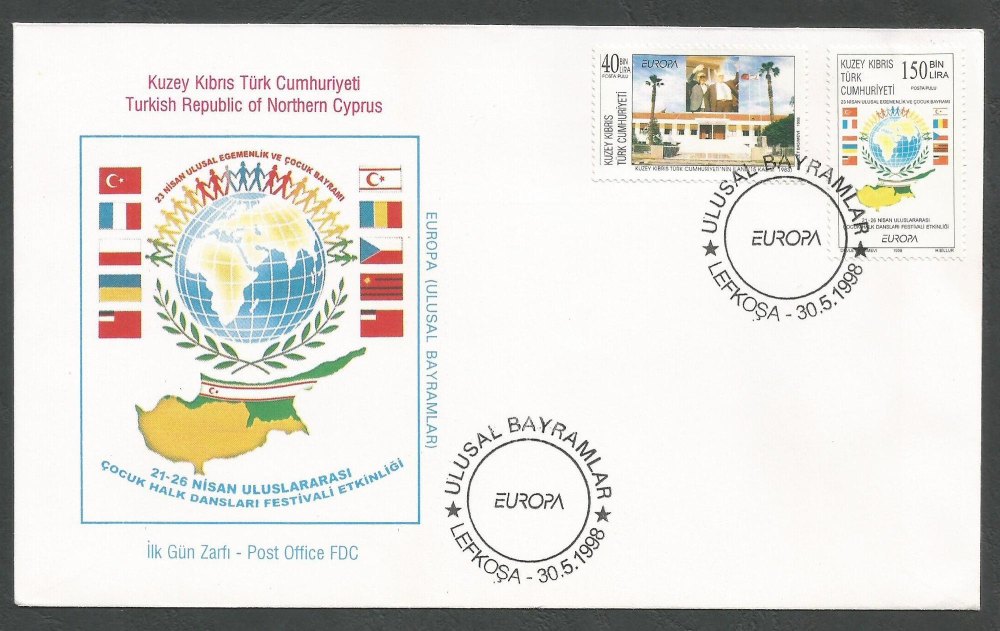 North Cyprus Stamps SG 467-68 1998 Europa Festivals - Official FDC