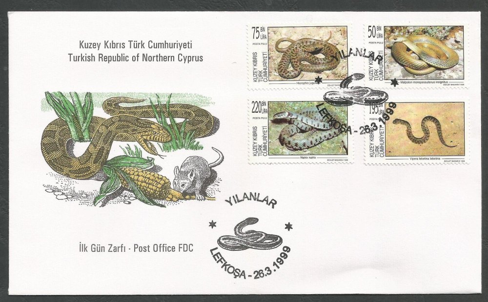 North Cyprus Stamps SG 488-91 1999 Snakes - Official FDC