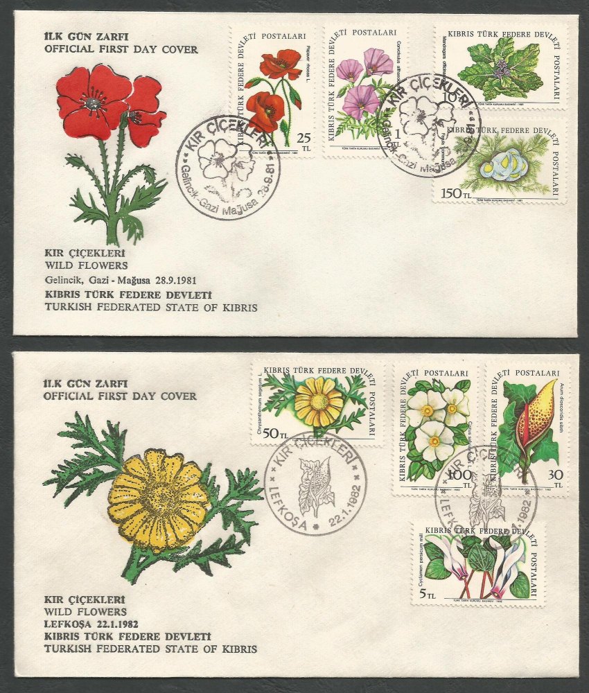 North Cyprus Stamps SG 109-116 1981 1982 Flowers - Official FDC