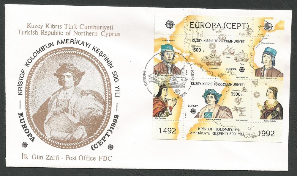 North Cyprus Stamps SG 334 MS 1992 Europa Discovery of America - Official F