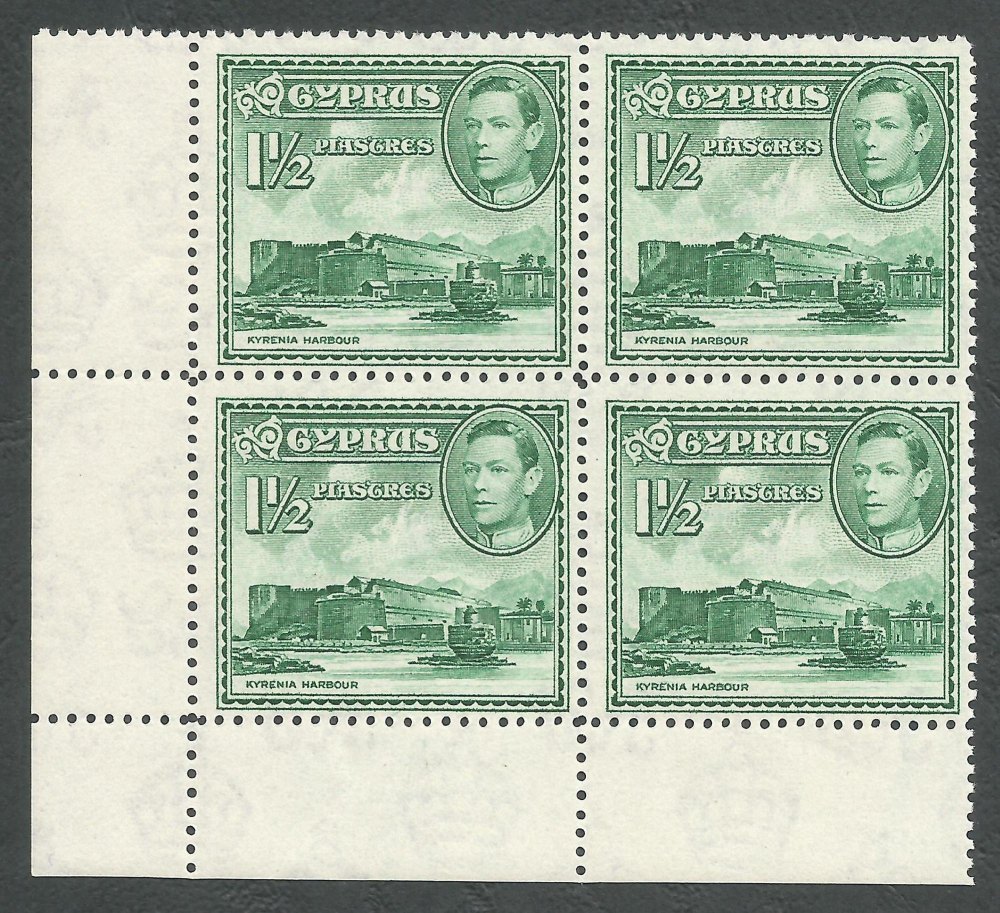 Cyprus Stamps SG 155ab 1951 1 and 1/2 Piastres - Block of 4 MINT (k273)