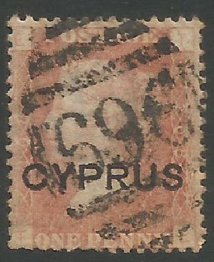 Cyprus Stamps SG 002 1880 Penny red plate 208 - USED (k278)