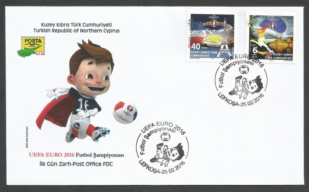 North Cyprus Stamps SG 0811-12 2016 UEFA Football Championship France - Official FDC