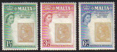 Malta Stamps SG 0301-03 1960 Stamp Centenary - MINT