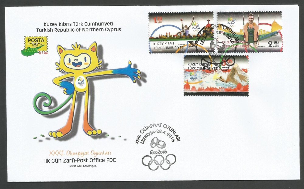 North Cyprus Stamps SG 0813-15 2016 Brazil Rio Olympic Games - Official FDC