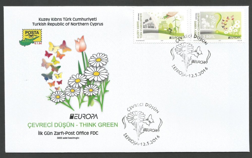 North Cyprus Stamps SG 2016 (c) Europa Think Green - Official FDC