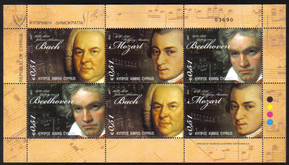 Cyprus Stamps SG 1238-40 2011 Famous Composers of 18th Century - Full Sheet