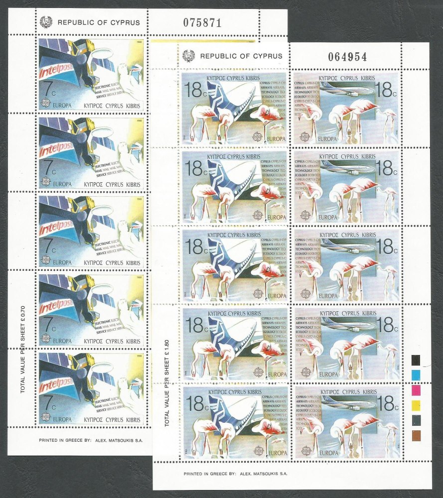 Cyprus Stamps SG 718-21 1988 Europa Transport - Full sheets MINT (k360)