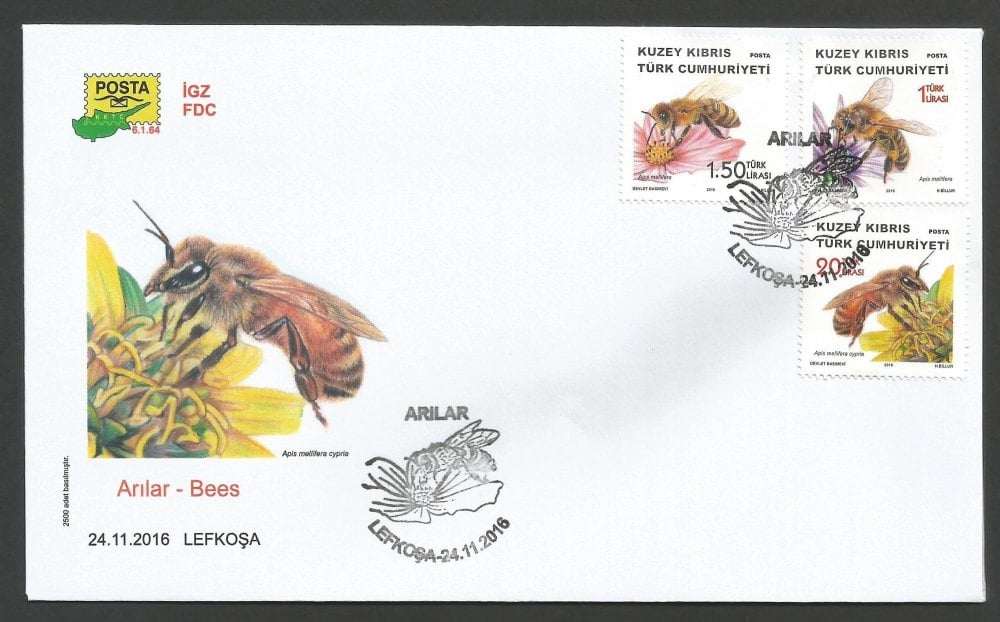 North Cyprus Stamps SG 0821-23 2016 Bees - Official FDC