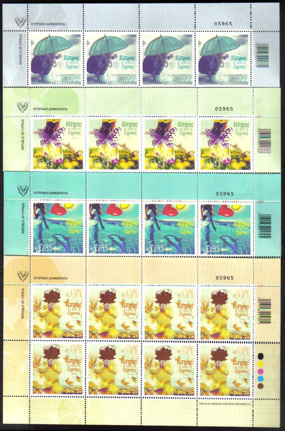 Cyprus Stamps SG 2014 (b)  The Four Seasons of the Year - Full Sheets MINT