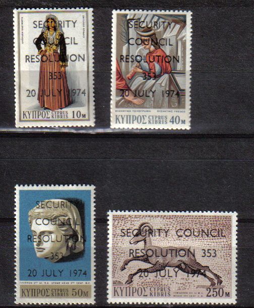 Cyprus stamps SG 431-34 1974 UN Resolution Overprint - MINT