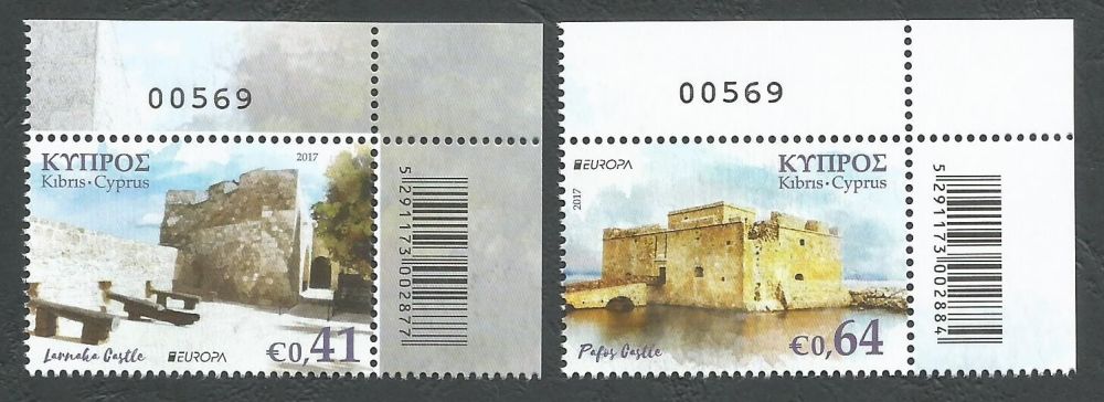 Cyprus Stamps SG 2017 (d) Europa Castles - Control numbers MINT 