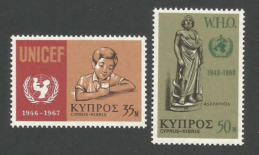 Cyprus stamps SG 322-23 1968 UNICEF WHO - MINT