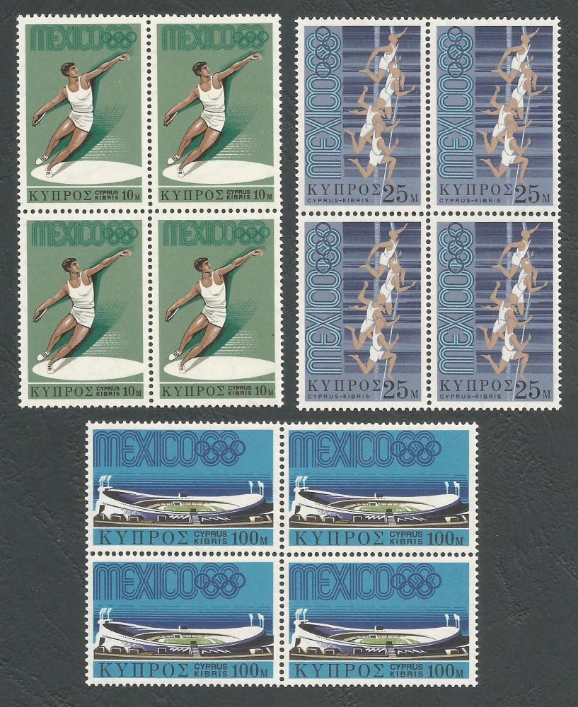 Cyprus stamps SG 324-26 1968 Mexico Olympic games - Blocks of 4 MINT