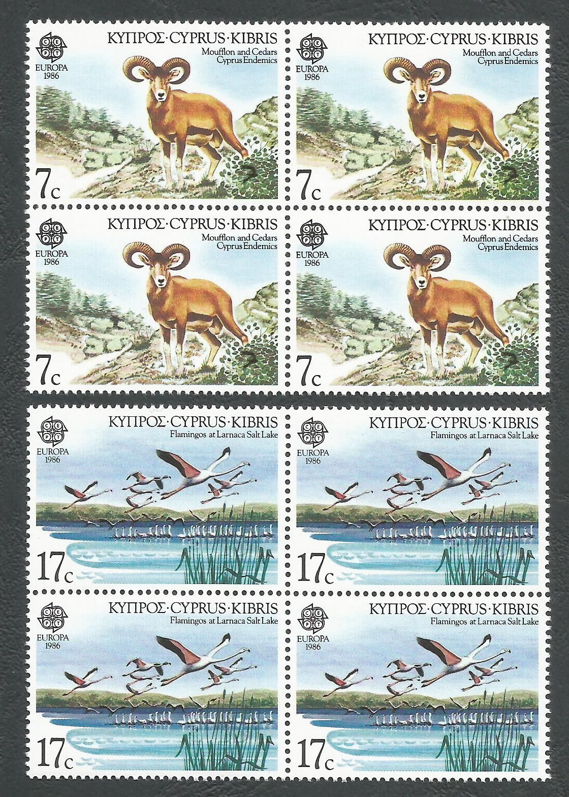 Cyprus Stamps SG 678-79 1986 Europa Nature Conservation - Block of 4 MINT 