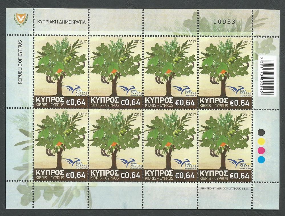Cyprus Stamps SG 2017 (f) Euromed Trees of the Mediterranean - Full Sheet M