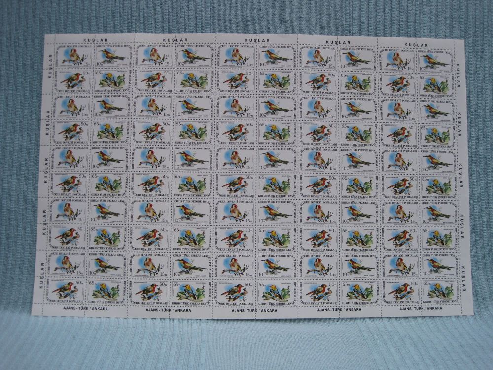 North Cyprus Stamps SG 140-43 1983 Birds of Cyprus - Full sheet MINT