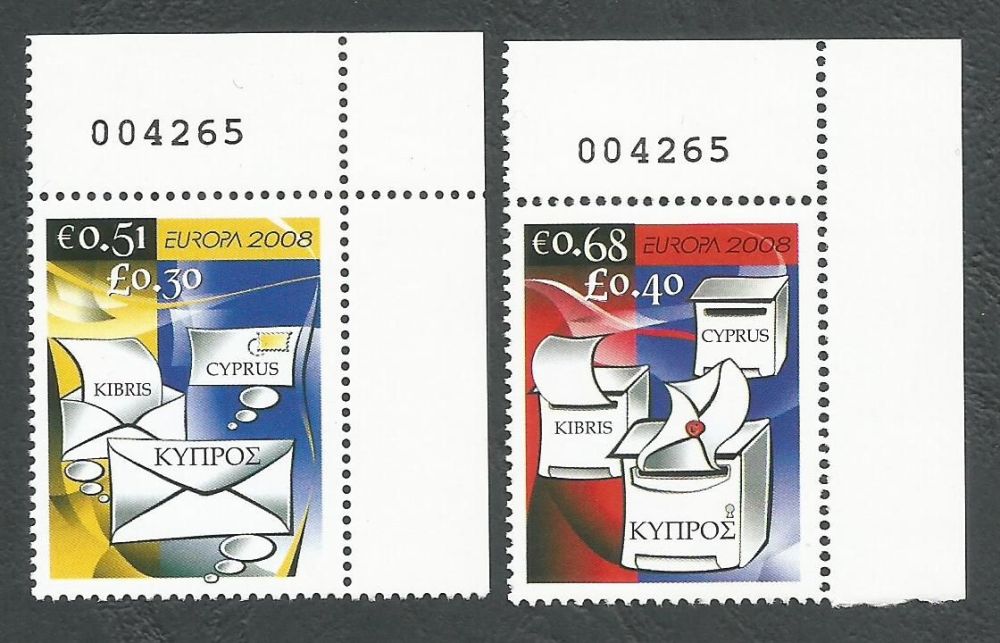 Cyprus Stamps SG 1162-63 2008 Europa The Letter Control numbers - MINT 