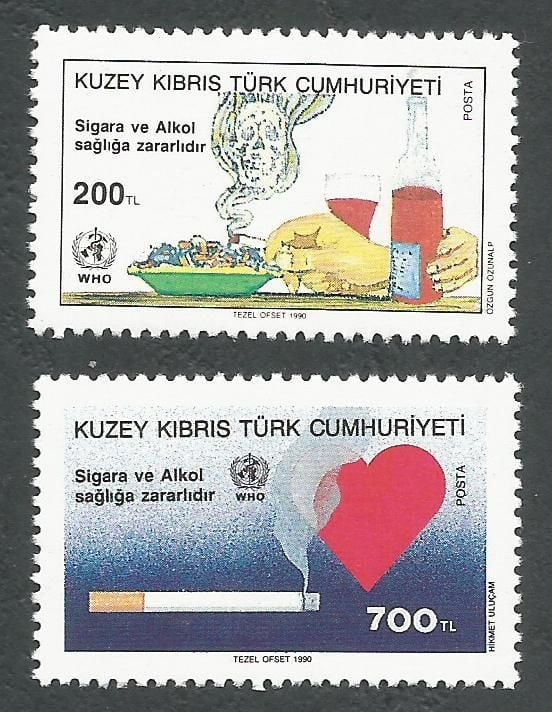 North Cyprus Stamps SG 273-74 1990 Smoking Cigarette and Heart - MINT