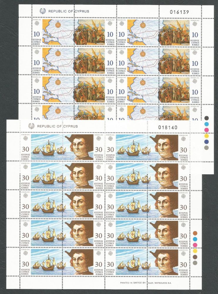 Cyprus Stamps SG 818-21 1992 Europa Discovery of America - Full sheets MINT (k607)