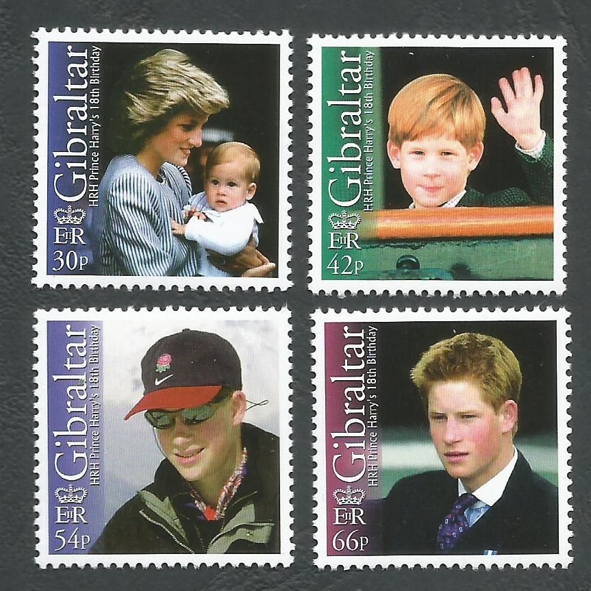 Gibraltar Stamps SG 1020-23 2002 18th Birthday of Prince Harry - MINT