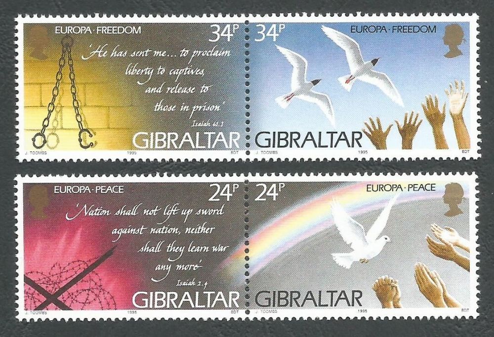 Gibraltar Stamps SG 0740-43 1995 Europa Peace and Freedom - MINT