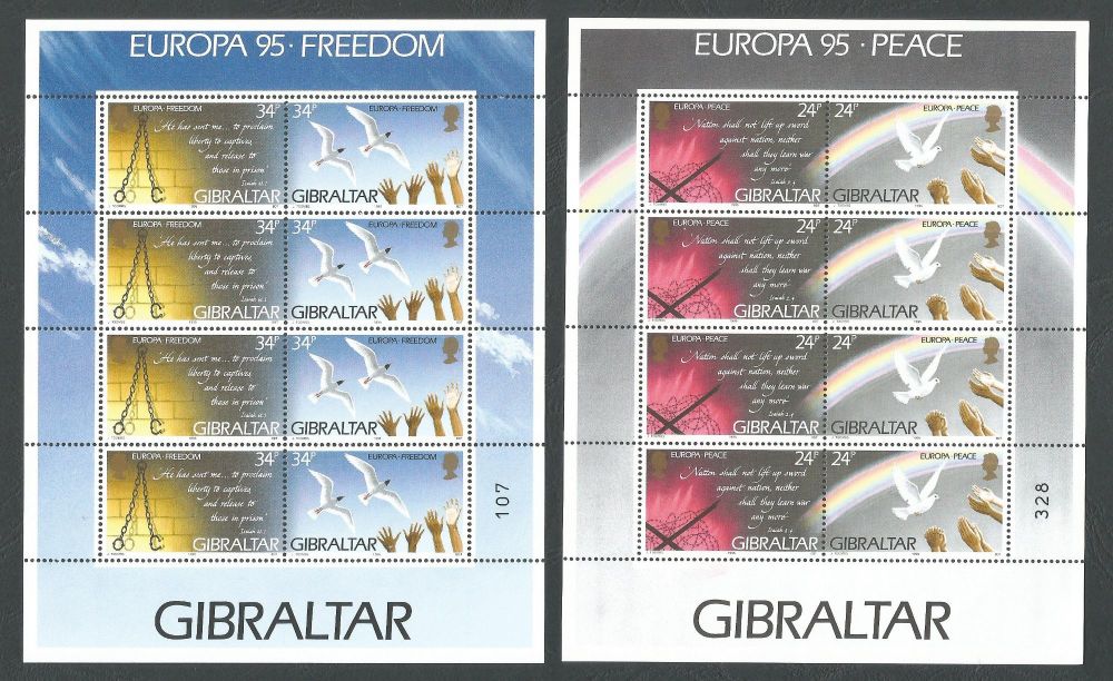 Gibraltar Stamps SG 0740-43 1995 Europa Peace and Freedom - Full sheet MINT