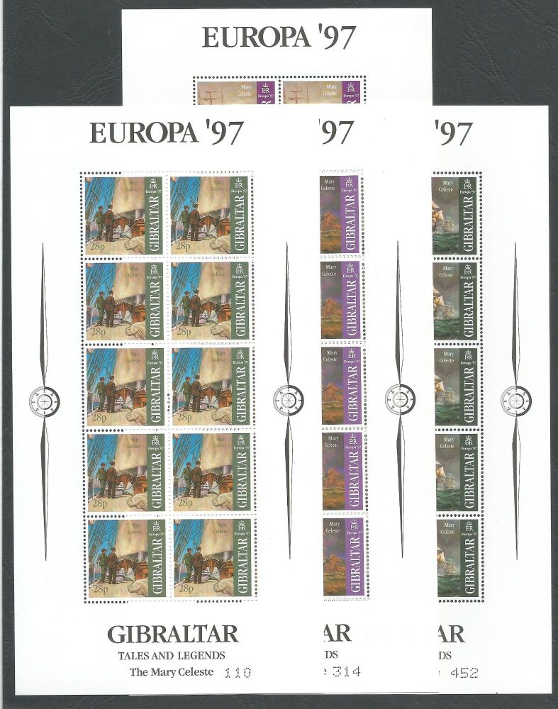 Gibraltar Stamps SG 0793-96 1997 Europa Myths and Legends Full sheets - MIN