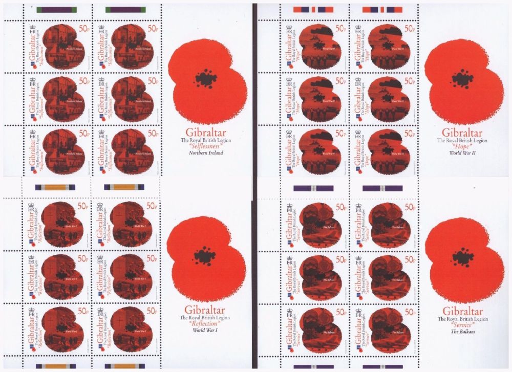 Gibraltar Stamps SG 1381-88 2011 Royal British Legion Poppy appeal Full sheet - MINT (k629)