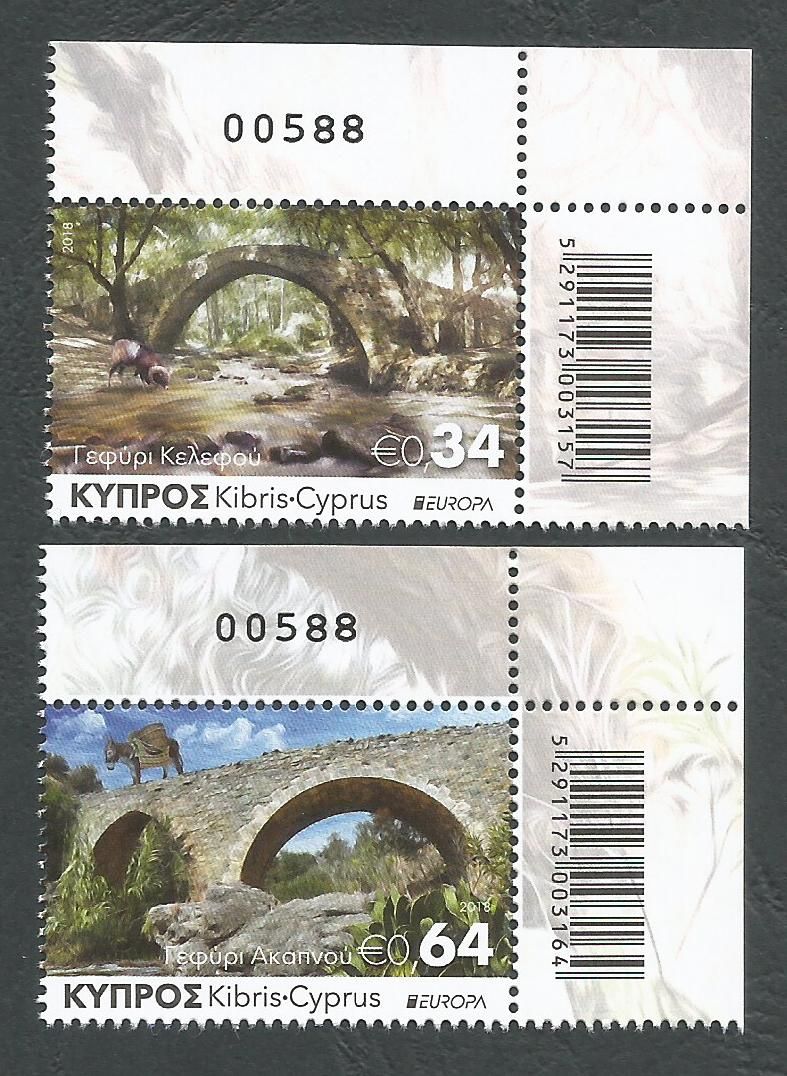 Cyprus Stamps SG 1439-40 2018 Europa Bridges Control numbers - MINT 