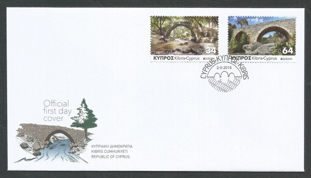 Cyprus Stamps SG 1439-40 2018 Europa Bridges - Official FDC