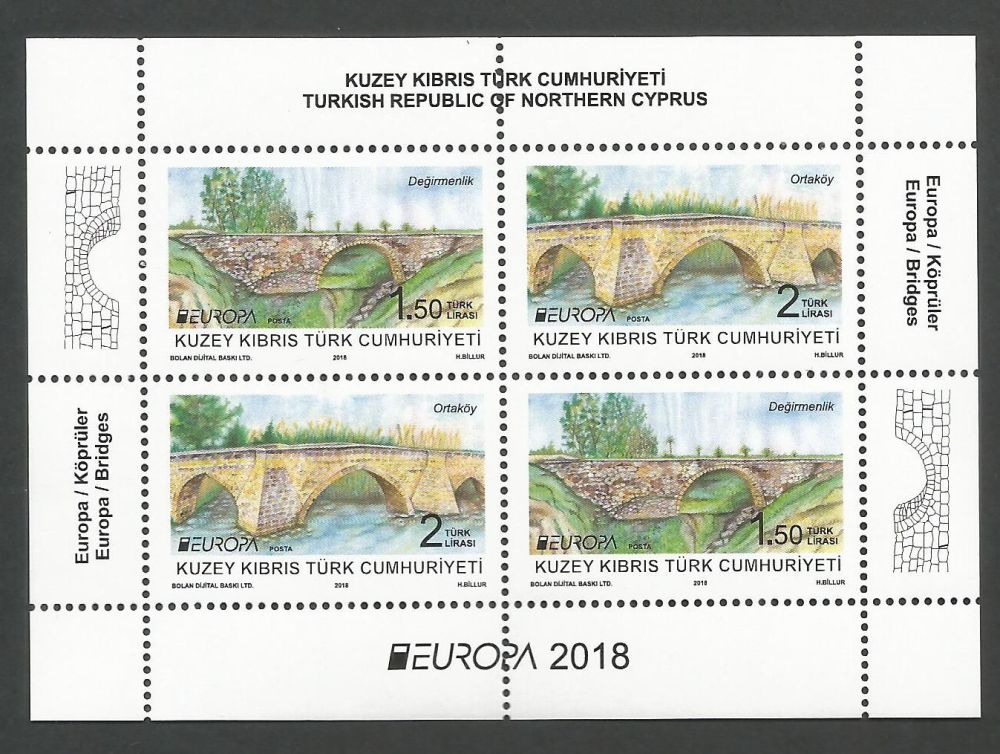 North Cyprus Stamps SG 0838-39 2018 Europa Bridges Mini sheet - MINT