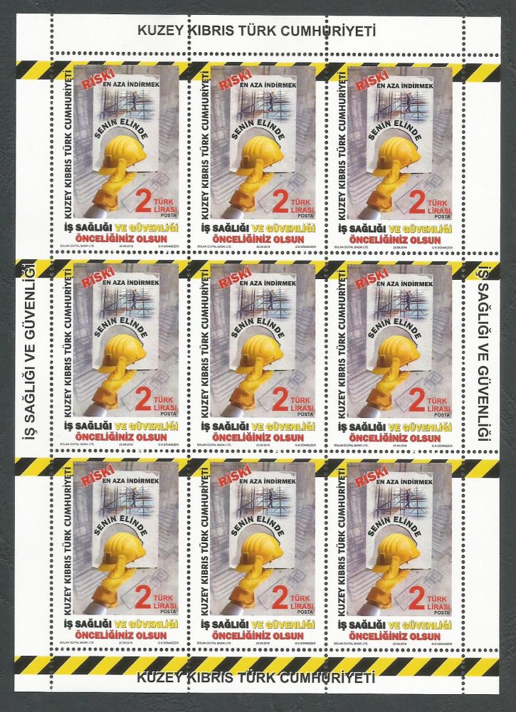 North Cyprus Stamps SG 0844 2018 Occupational Health and Safety - Full Sheet MINT