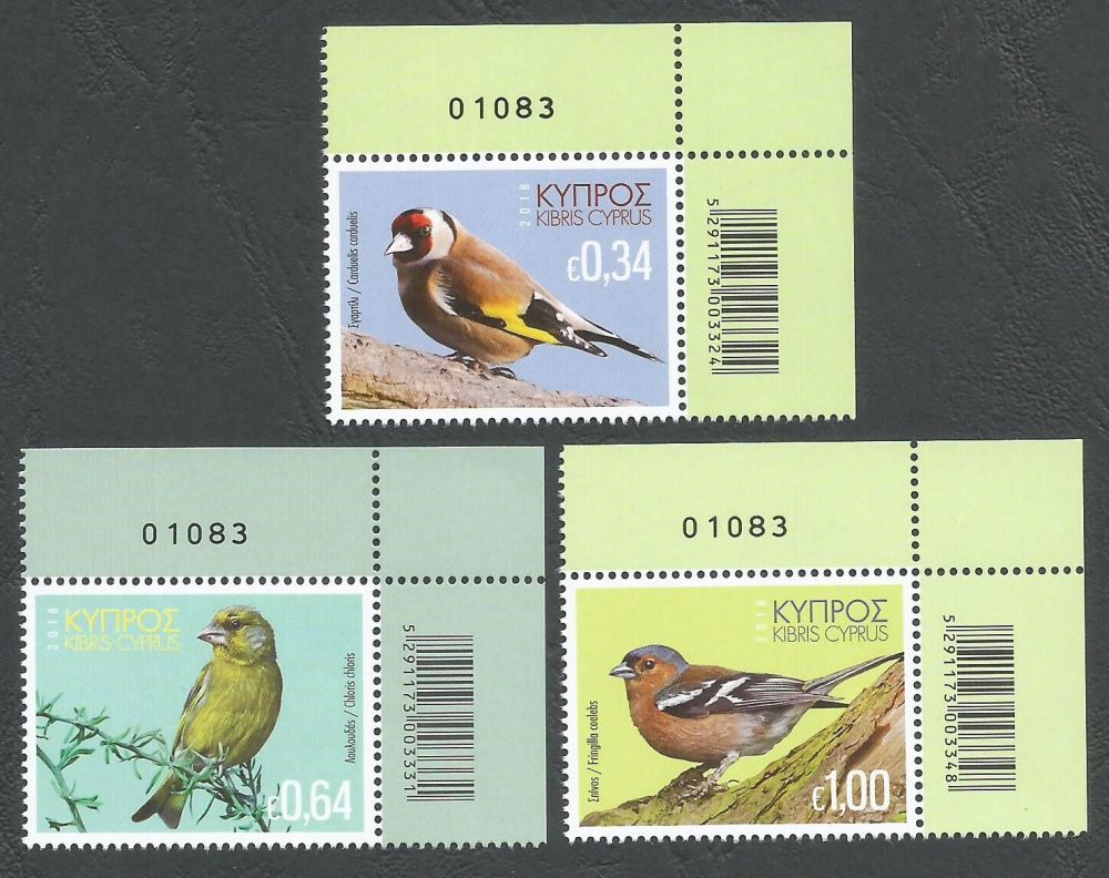 Cyprus Stamps SG 1443-45 2018 Birds of Cyprus - Control Numbers MINT 