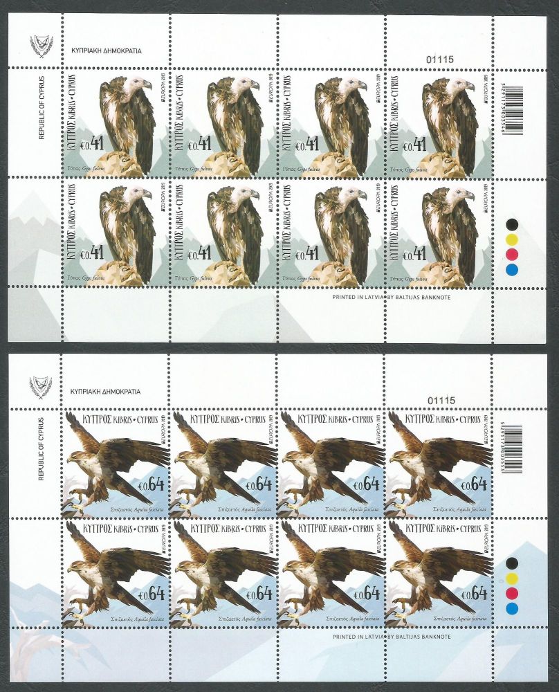 Cyprus Stamps SG 1457-58 2019 Europa National Birds - Full sheet MINT