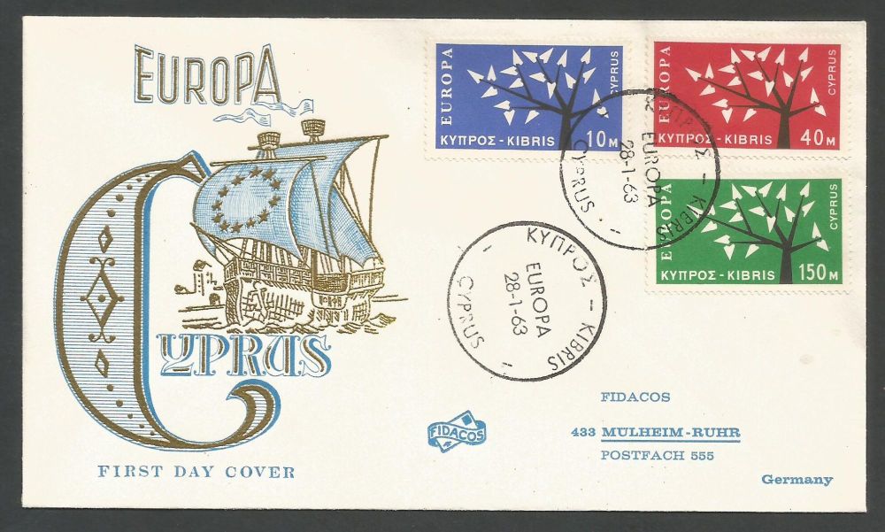 Cyprus Stamps SG 224-26 1963 Europa Tree -  Fidacos Unofficial FDC (k850)