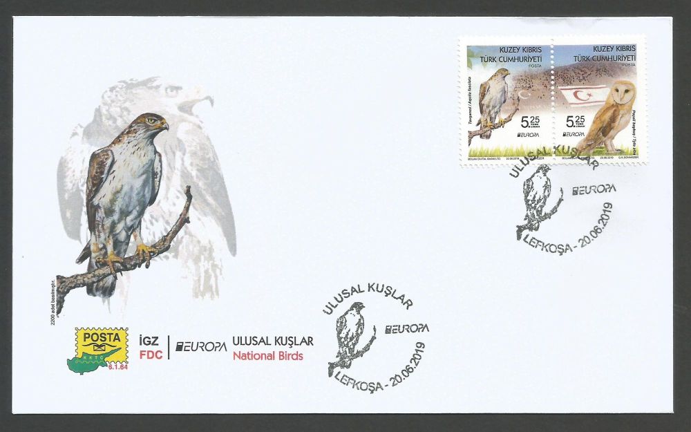 North Cyprus Stamps SG 853-54 2019 Europa National Birds - Official FDC