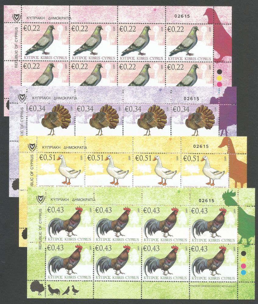 Cyprus Stamps SG 1194-97 2009 Domestic Fowl of Cyprus - Full sheets MINT 
