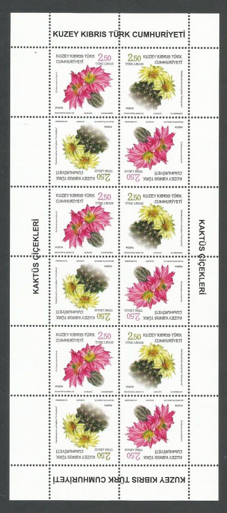 North Cyprus Stamps SG 0855-56 2019 Cactus Flowers - Full sheet MINT