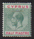 Cyprus Stamps SG 075 1912 1/2 Piastre King George V - MLH (d687)