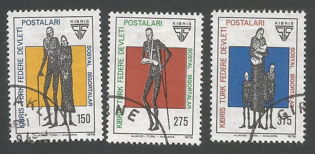North Cyprus Stamps SG 060-62 1978 Social Security - USED (L050))