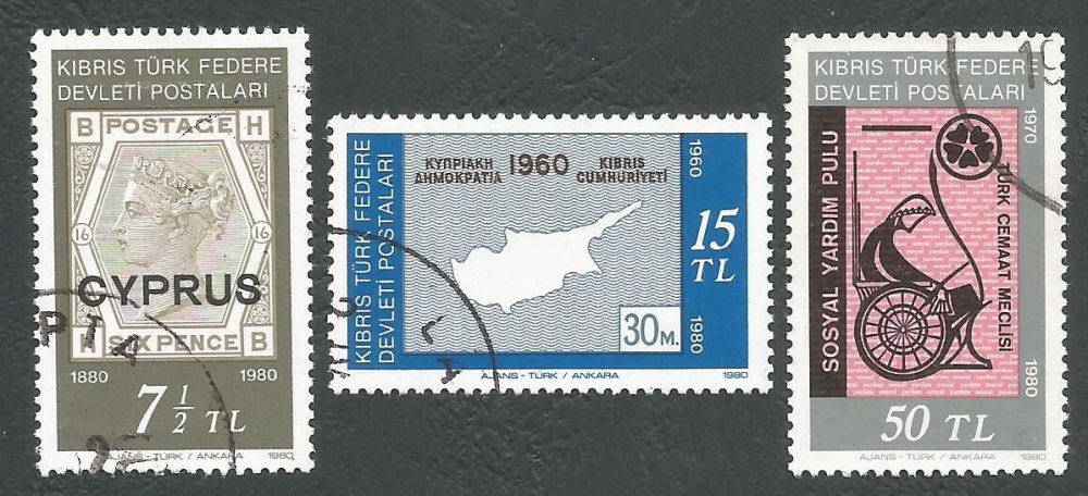 North Cyprus Stamps SG 098-100 1980 Stamp Centenary - USED (L064)