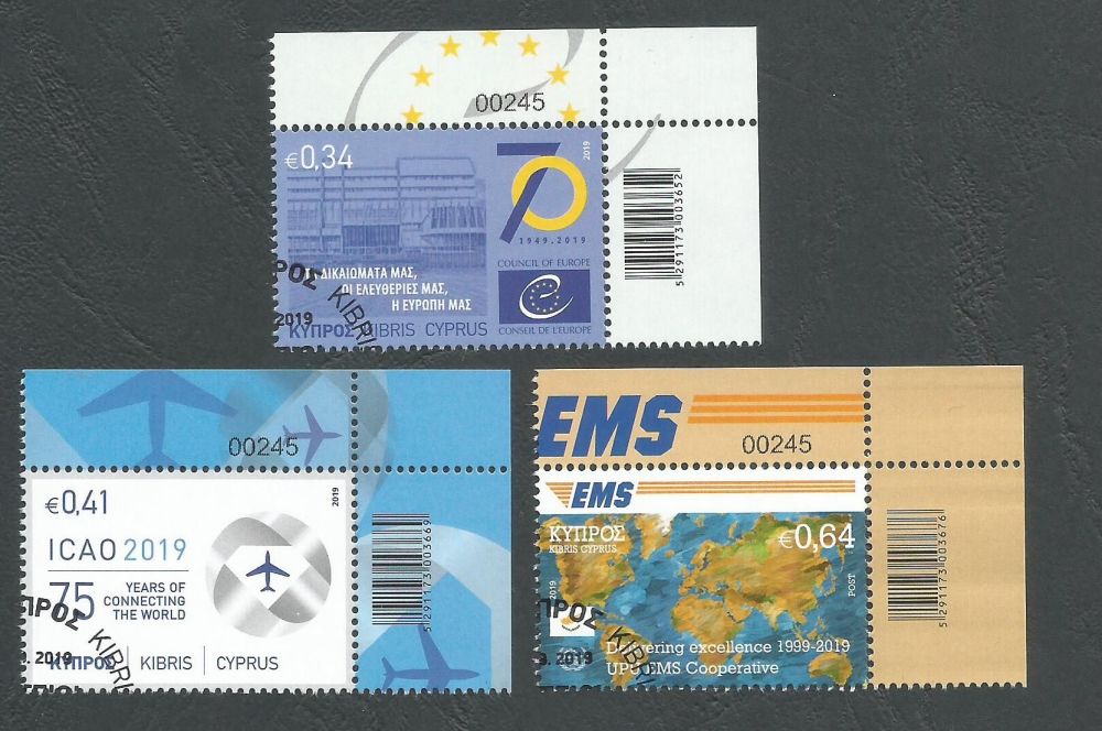 Cyprus Stamps SG 1467-69 2019 Anniversaries and Events - Control numbers CTO USED (k980)