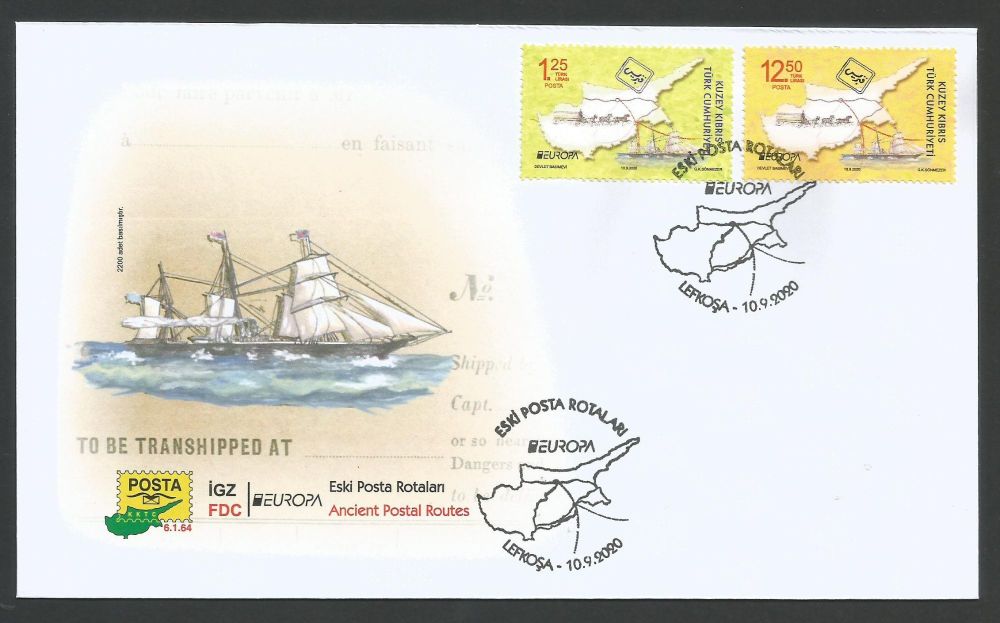 North Cyprus Stamps SG 2020 (b) Europa Ancient Postal Routes  - Official FD