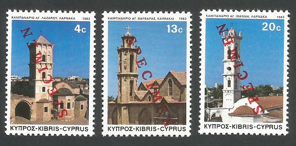 Cyprus Stamps SG 625-27 1983 Christmas Church Towers - Specimen MLH