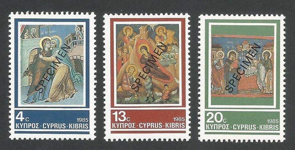 Cyprus Stamps SG 670-72 1985 Christmas Church Frescoes - Specimen MLH