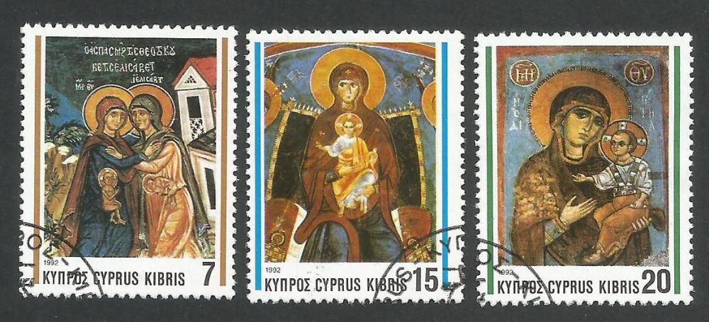 Cyprus Stamps SG 827-29 1992 Christmas Church Frescos - USED (L327)